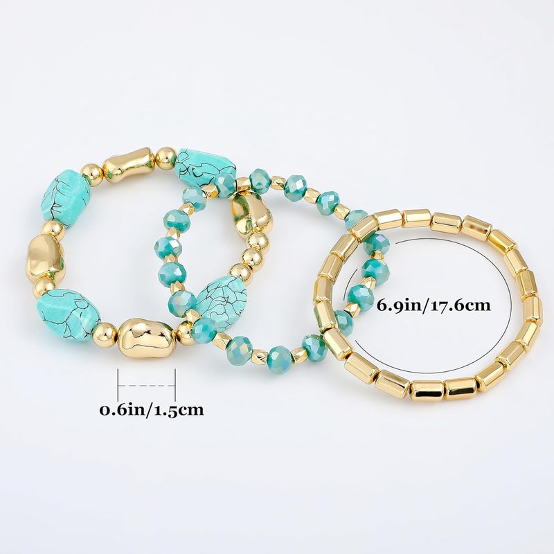 Aigrnc Boho Beaded Stretch Bracelets For Women Stackable Crystal Gold Plated Beaded Bracelets Set Trendy Handmade Friendship Braeclet Jewelry Gifts - Image 2